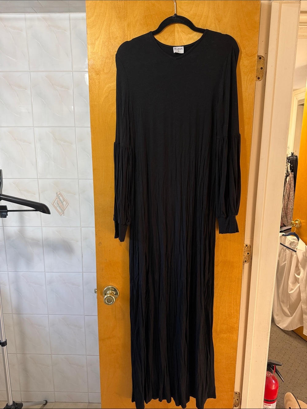 Dress Blank Long Black Women's Maxi Dress with Bishop Sleeves
